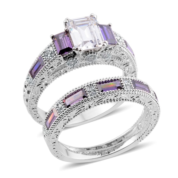 Jewelry - Simulated Purple Diamond Silvertone Set of 2 Ring